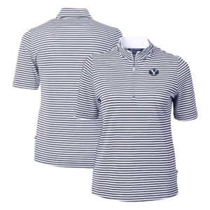 Women's Cutter & Buck  Navy BYU Cougars DryTec Virtue Eco Pique Stripe Recycled Polo