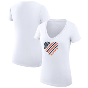 Women's G-III 4Her by Carl Banks  White Detroit Tigers Heart V-Neck Fitted T-Shirt