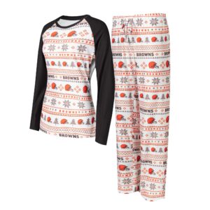 Women's Concepts Sport White/Brown Cleveland Browns Tinsel Raglan Long Sleeve T-Shirt & Pants Sleep Set
