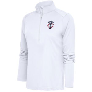 Women's Antigua  White Minnesota Twins Patriotic Tribute Half-Zip Pullover Top