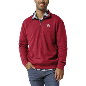 Men's League Collegiate Wear  Heather Red Houston Cougars  Heritage Tri-Blend Quarter-Zip Pullover Sweatshirt