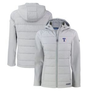 Women's Cutter & Buck  Gray Texas Rangers Evoke Hybrid Eco Softshell Recycled Full-Zip Hoodie Jacket