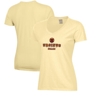 Women's  Yellow Ursinus Bears Logo Comfort Wash V-Neck T-Shirt