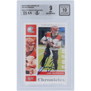 Joe Burrow Cincinnati Bengals Autographed 2020 Panini Chronicles #19 Beckett Fanatics Witnessed Authenticated 9/10 Rookie Card - 9,9,9,9.5 Subgrades
