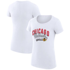 Women's G-III 4Her by Carl Banks White Chicago Blackhawks Filigree Logo Fitted T-Shirt