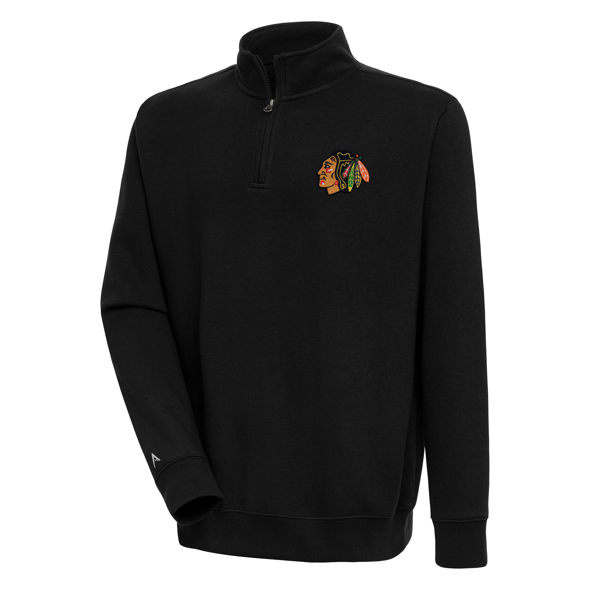 Men's Antigua Black Chicago Blackhawks Victory Quarter-Zip Pullover Top