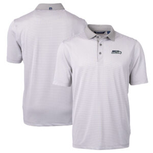 Men's Cutter & Buck Gray/White Seattle Seahawks Big & Tall Virtue Eco Pique Micro Stripe Recycled Polo
