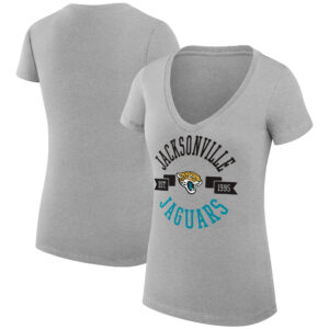 Women's G-III 4Her by Carl Banks Heather Gray Jacksonville Jaguars City Graphic Team V-Neck Fitted T-Shirt