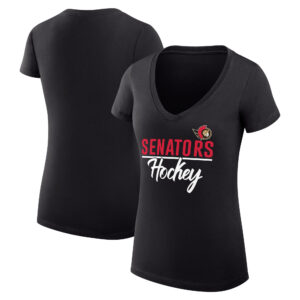 Women's G-III 4Her by Carl Banks Black Ottawa Senators Graphic Fitted V-Neck T-Shirt