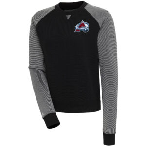 Women's Antigua  Black/White Colorado Avalanche Flier Bunker Pullover Sweatshirt