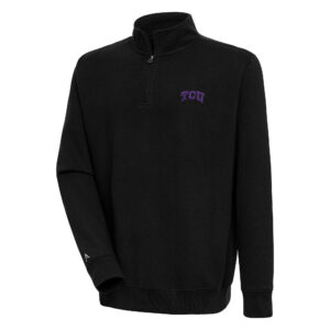 Men's Antigua  Black TCU Horned Frogs Victory Quarter-Zip Pullover Top