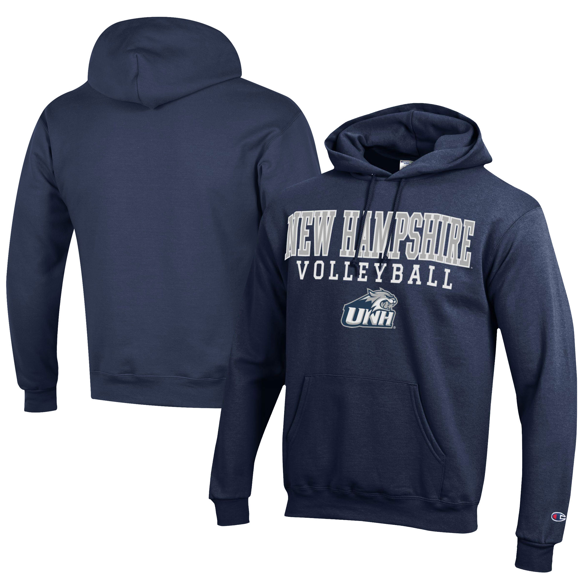 Men's Champion Navy New Hampshire Wildcats Stacked Logo Volleyball Eco Powerblend Pullover Hoodie - Image 5