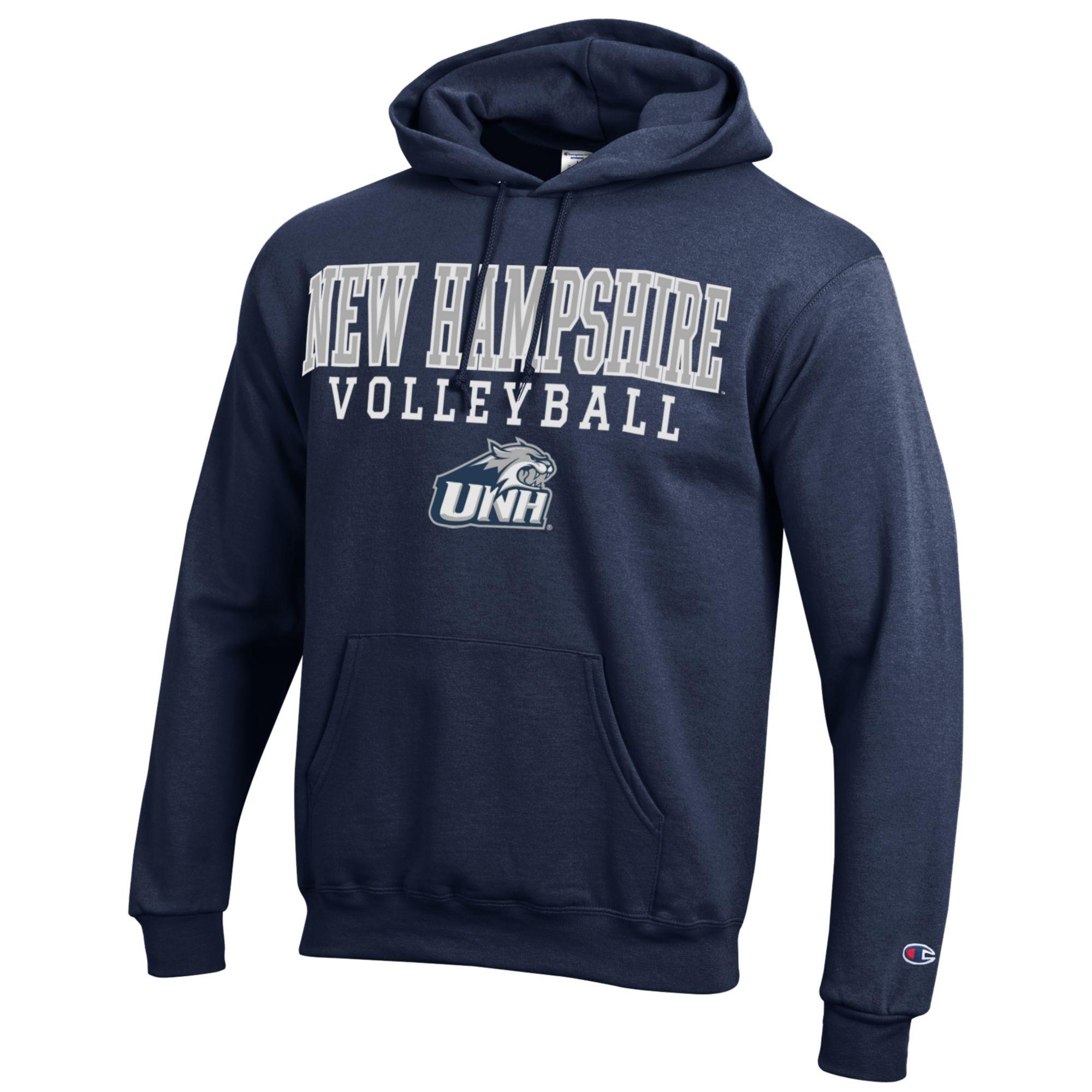 Men's Champion Navy New Hampshire Wildcats Stacked Logo Volleyball Eco Powerblend Pullover Hoodie - Image 3