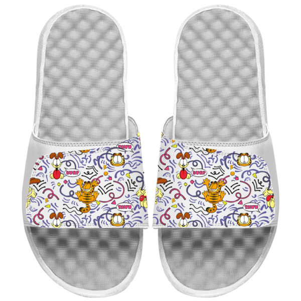 Men's ISlide  White Garfield Ollie Pattern Slide Sandals