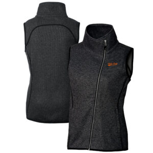 Women's Cutter & Buck Heather Charcoal Idaho State Bengals Mainsail Asymmetrical Knit Full-Zip Vest