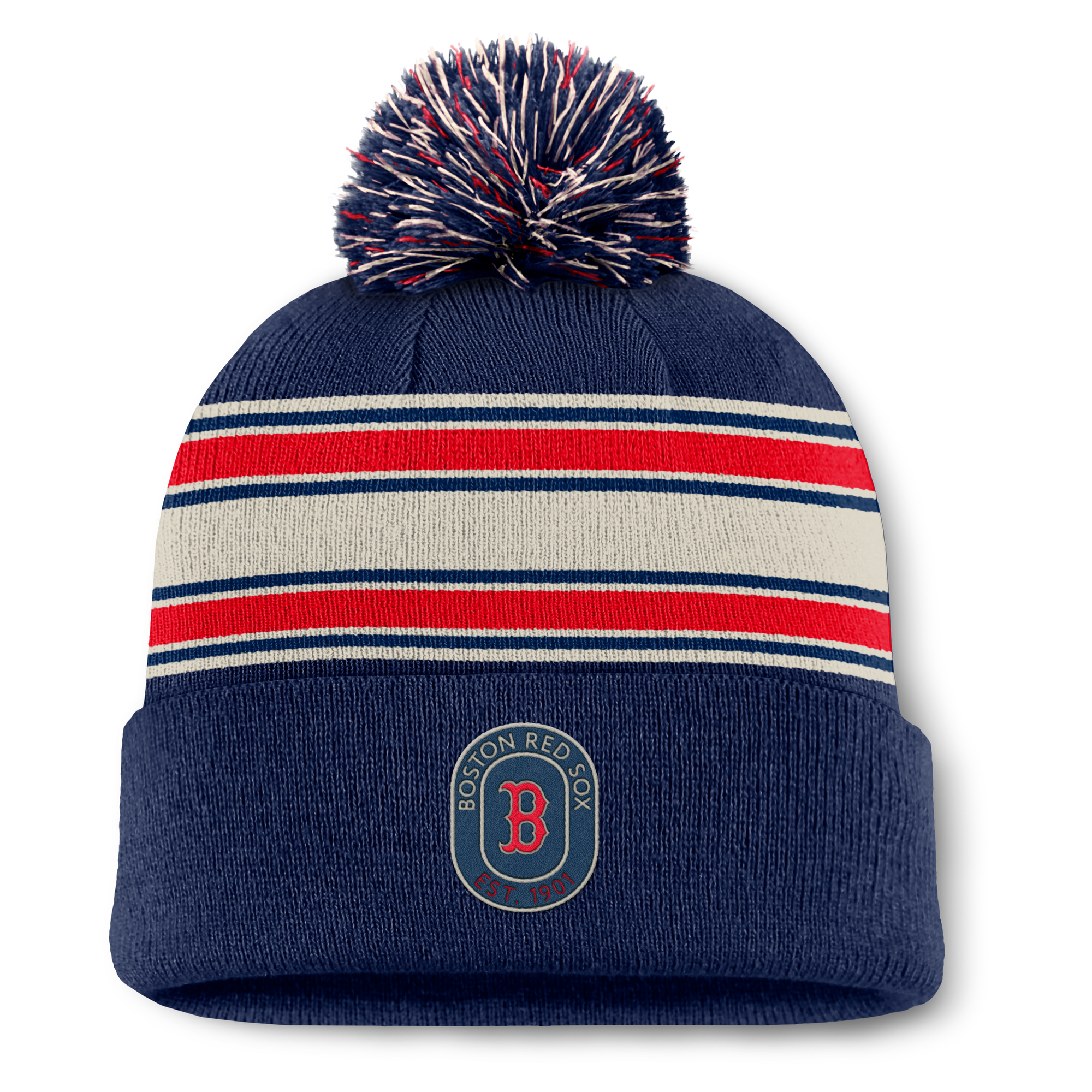 Men's Fanatics Navy Boston Red Sox Fundamental Patch Cuffed Knit Hat with Pom