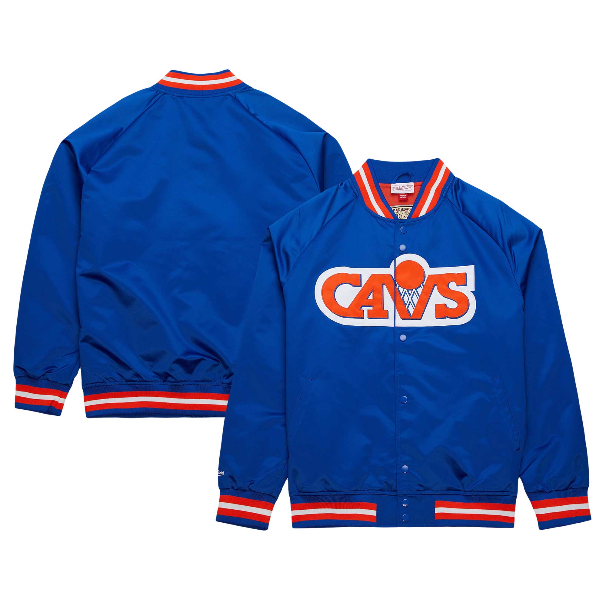Men's Mitchell & Ness Blue Cleveland Cavaliers Hardwood Classics Throwback Wordmark Raglan Full-Snap Jacket