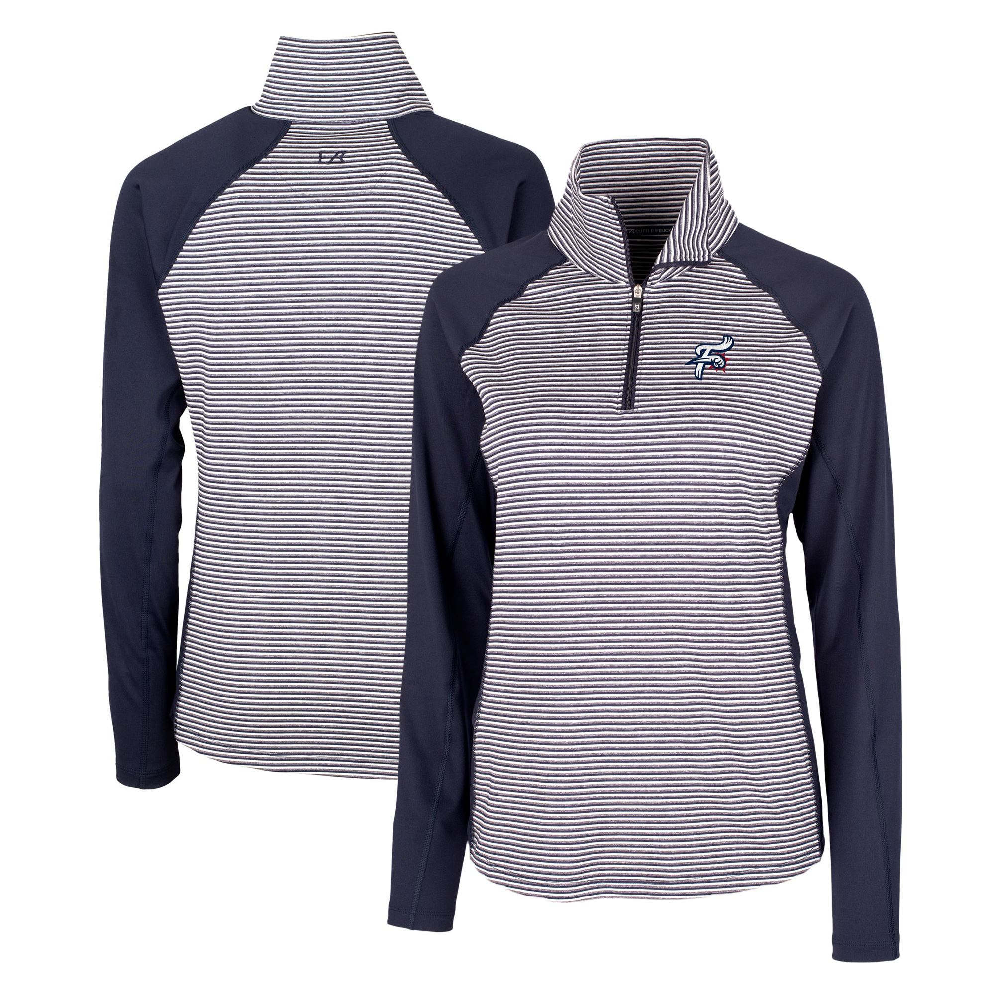 Women's Cutter & Buck Navy Reading Fightin Phils Forge DryTec Tonal Stripe Stretch Half-Zip Top - Image 2