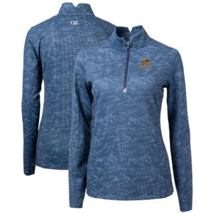 Women's Cutter & Buck  Navy Toledo Mud Hens Traverse Camo Stretch Quarter-Zip Pullover Top