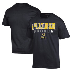 Men's Champion Black Appalachian State Mountaineers Soccer Stack Logo Powerblend T-Shirt
