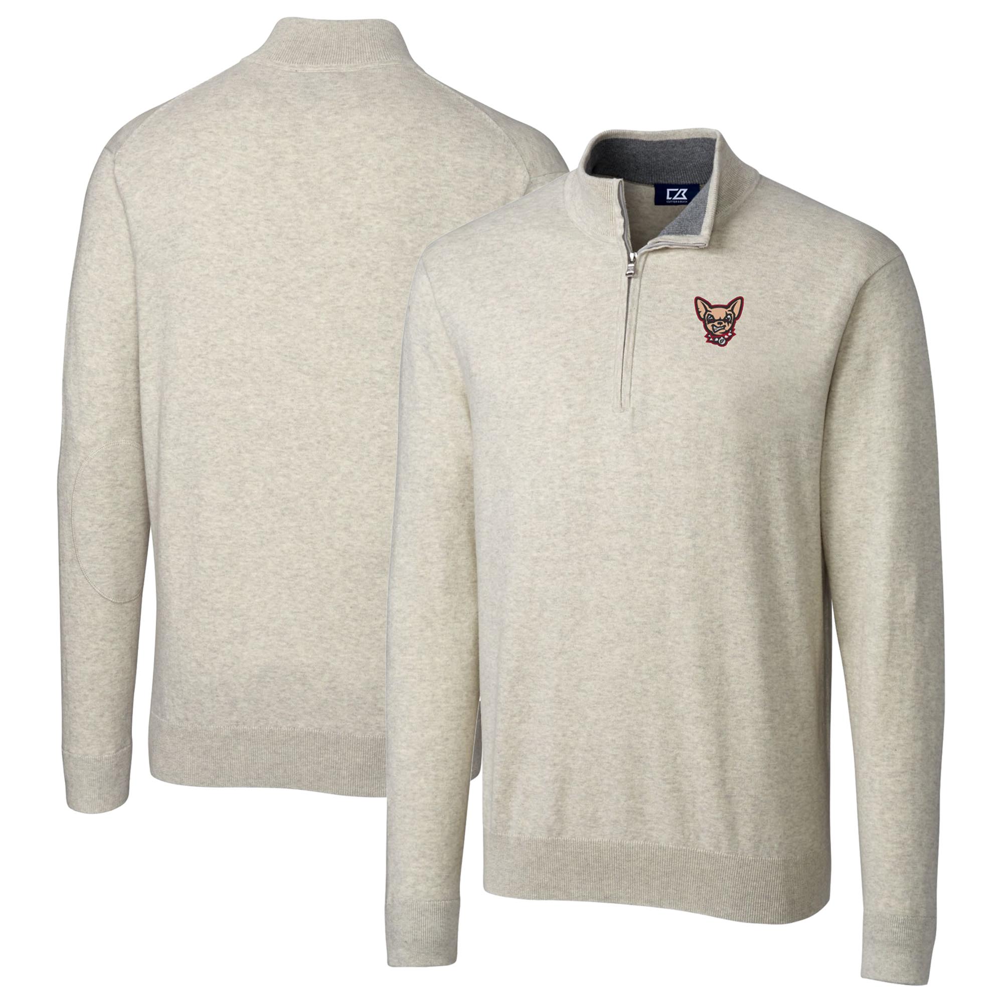 Men's Cutter & Buck Oatmeal El Paso Chihuahuas Big & Tall Lakemont Tri-Blend Quarter-Zip Pullover Sweater