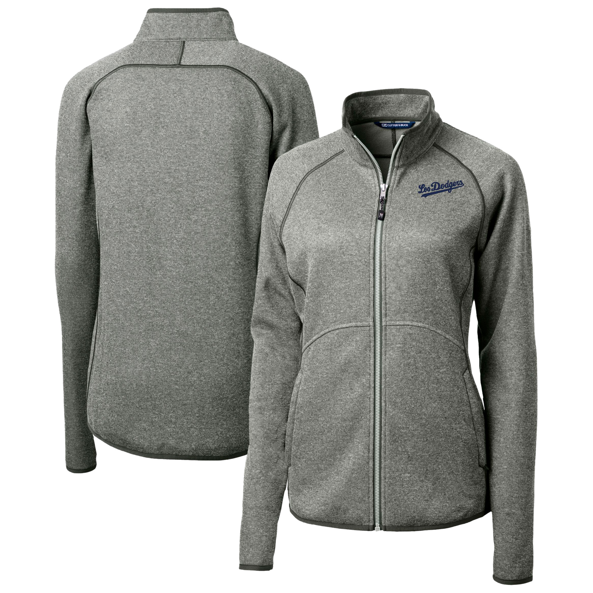 Women's Cutter & Buck Heather Gray Los Angeles Dodgers City Connect Mainsail Sweater-Knit Full-Zip Jacket - Image 2