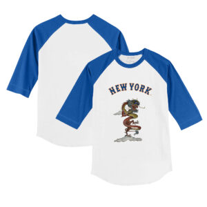 Infant Tiny Turnip White/Royal New York Mets 2024 Year of the Dragon 3/4-Sleeve Raglan T-Shirt