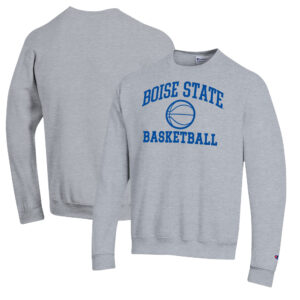 Men's Champion Heather Gray Boise State Broncos Basketball Icon Pullover Crewneck Sweatshirt