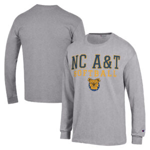 Men's Champion  Gray North Carolina A&T Aggies Stack Logo Softball Powerblend Long Sleeve T-Shirt