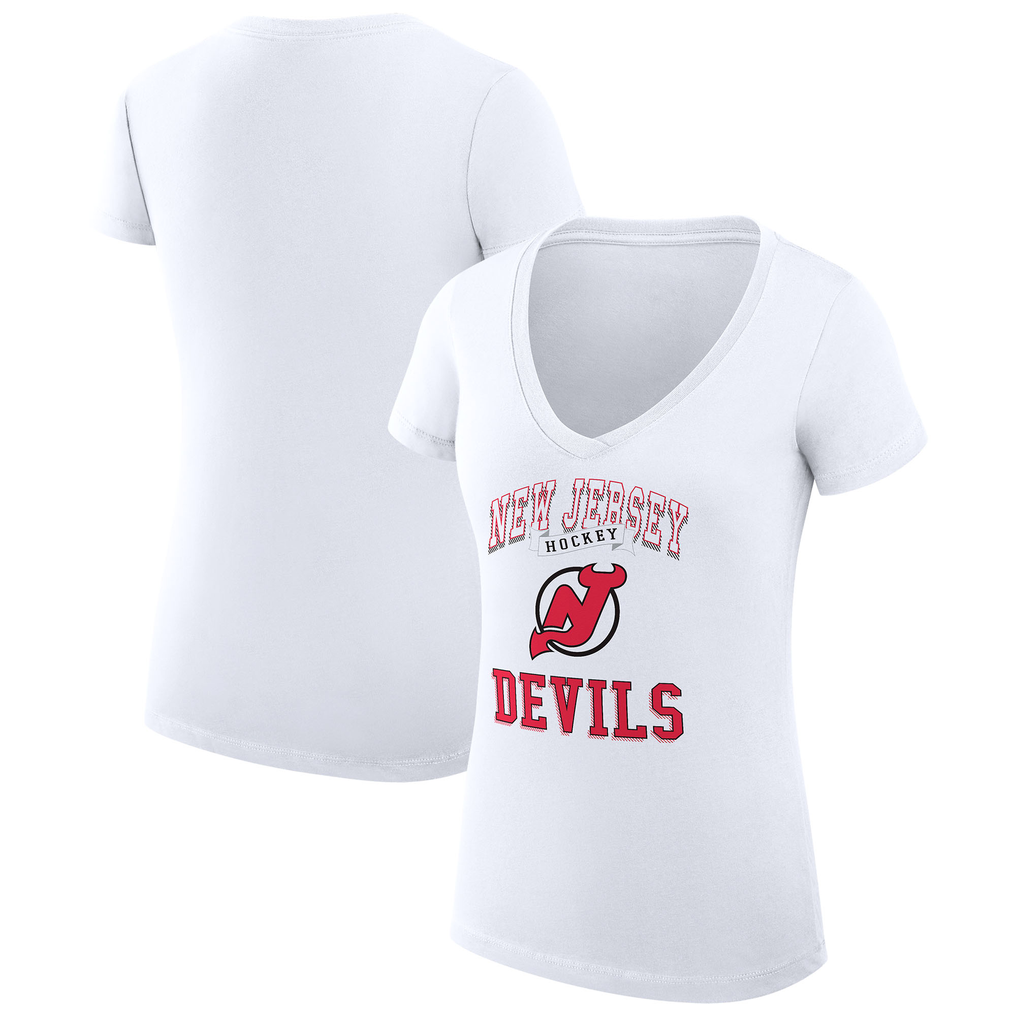Women's G-III 4Her by Carl Banks White New Jersey Devils Team Logo Graphic V-Neck Fitted T-Shirt