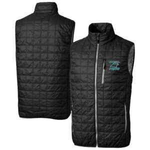 Men's Cutter & Buck  Black Carolina Panthers Rainier PrimaLoft Eco Insulated Full-Zip Puffer Vest