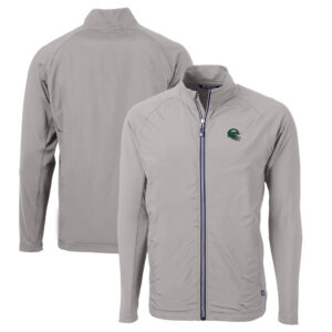 Men's Cutter & Buck Gray New York Jets Helmet Adapt Eco Knit Stretch Hybrid Raglan Full-Zip Jacket
