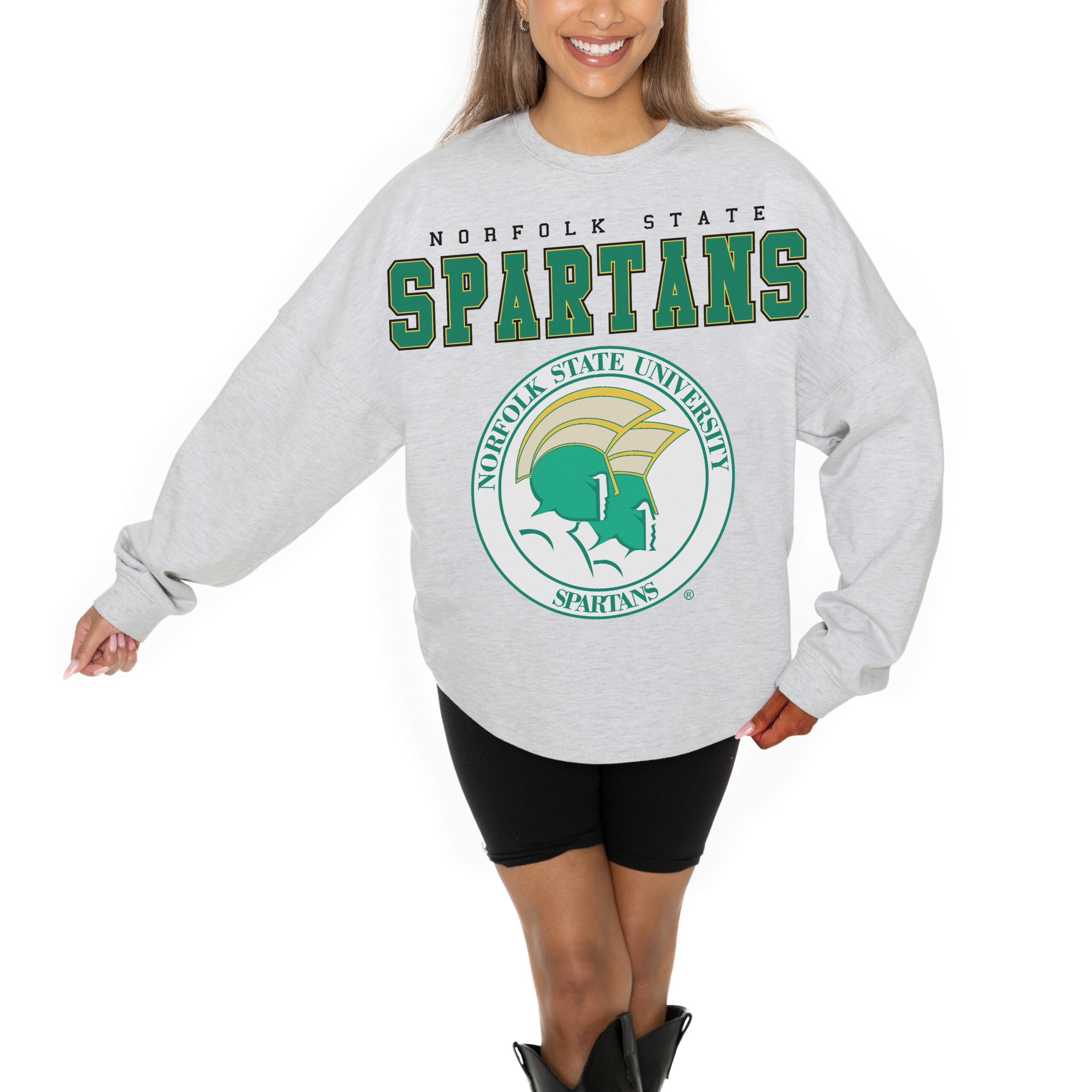 Women's Gameday Couture Ash Norfolk State Spartans Big Goals Relaxed Fit French Terry Pullover Sweatshirt