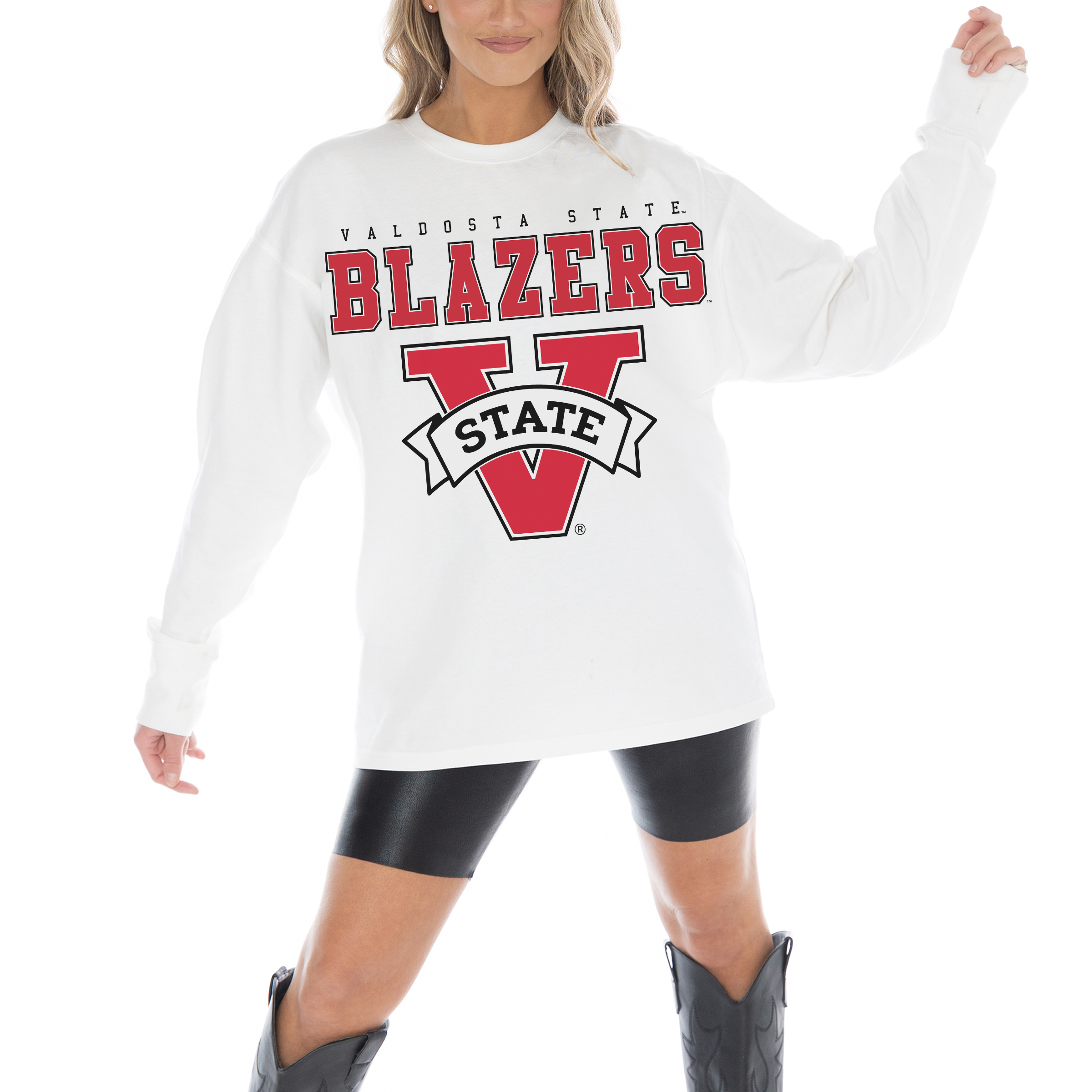 Women's Gameday Couture White Valdosta State Blazers Big Goals Oversized Long Sleeve T-Shirt - Image 7