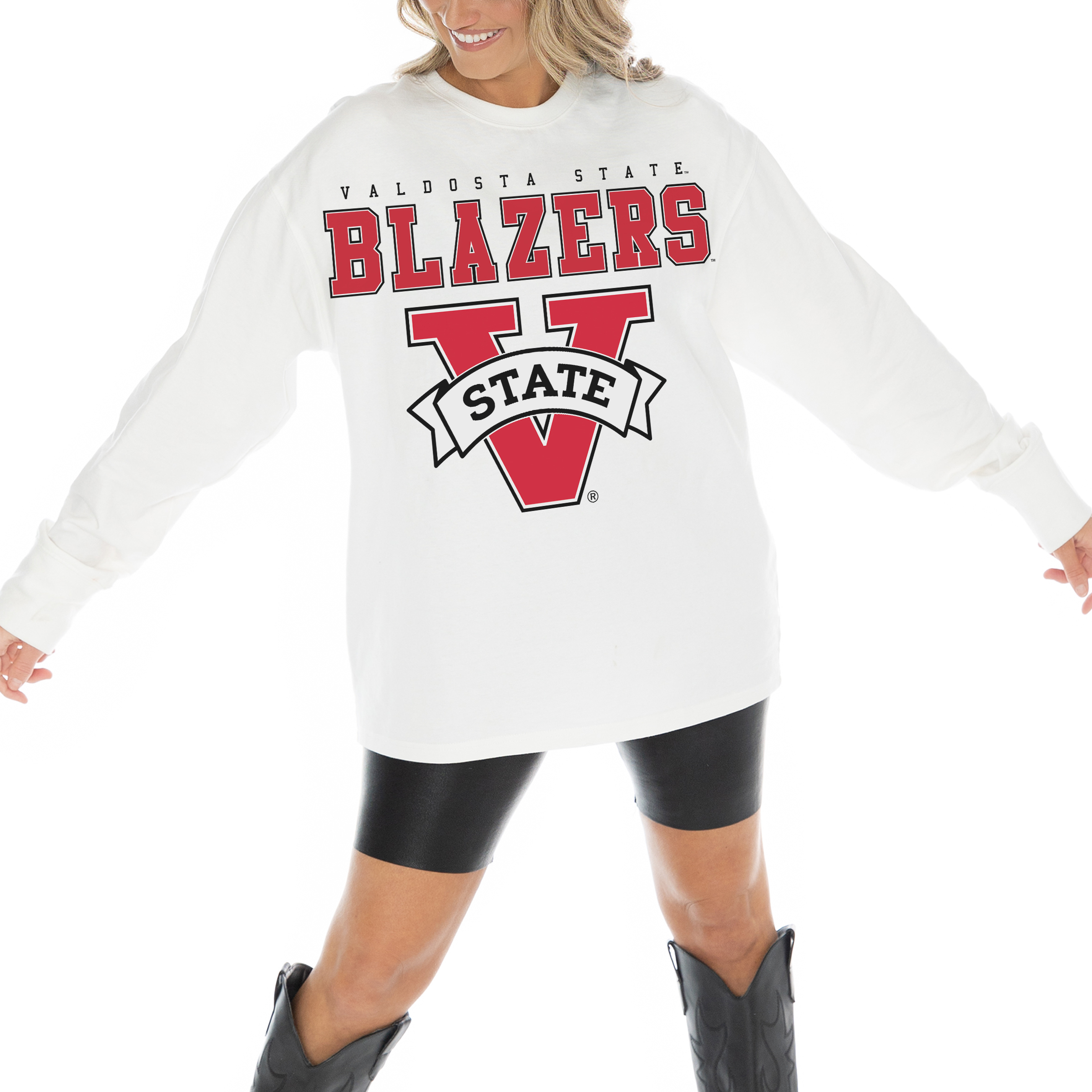 Women's Gameday Couture White Valdosta State Blazers Big Goals Oversized Long Sleeve T-Shirt - Image 3