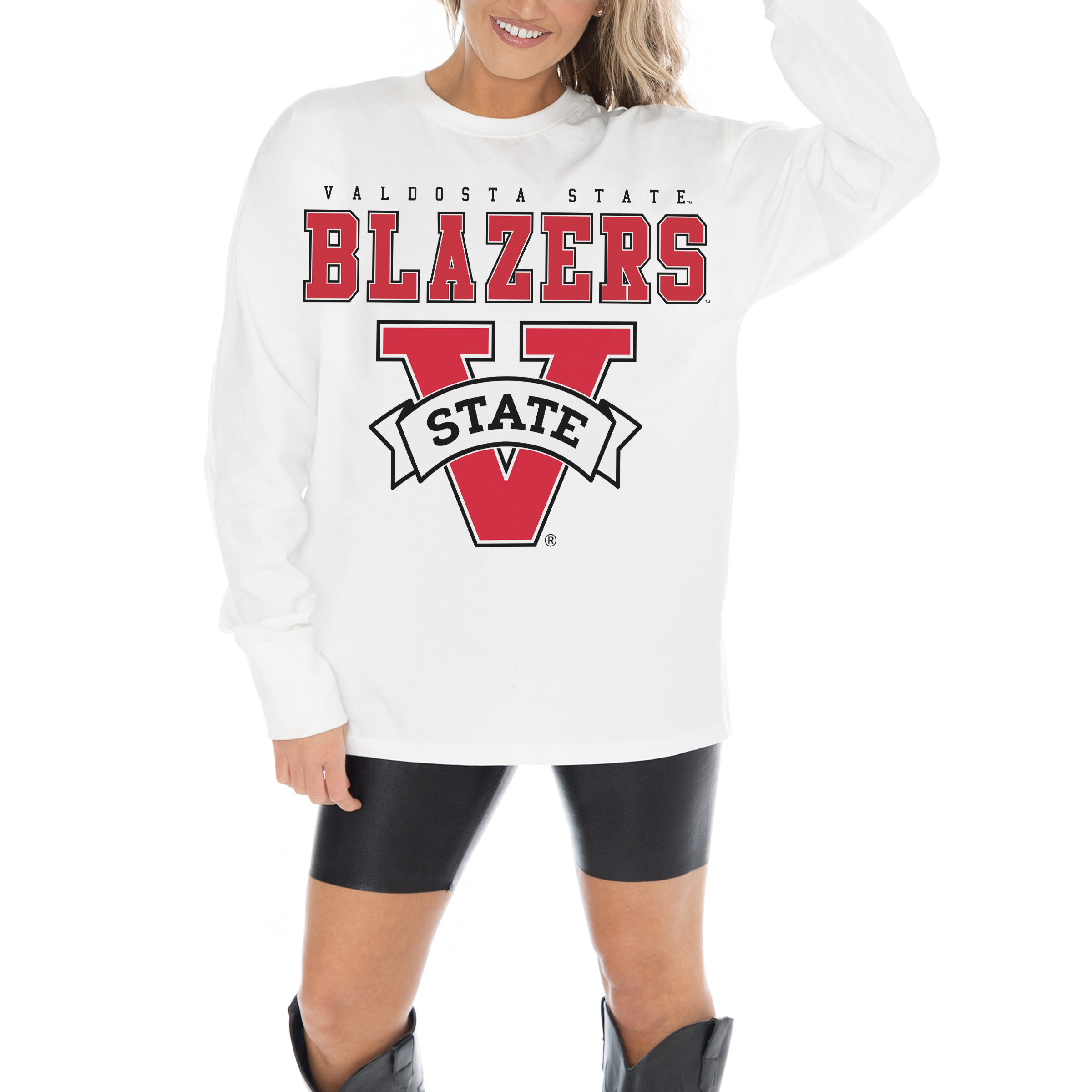 Women's Gameday Couture White Valdosta State Blazers Big Goals Oversized Long Sleeve T-Shirt - Image 4