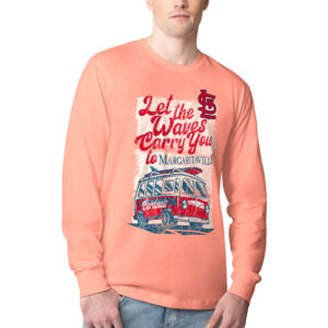 Men's Margaritaville Coral St. Louis Cardinals Bus Waves Graphic Long Sleeve T-Shirt