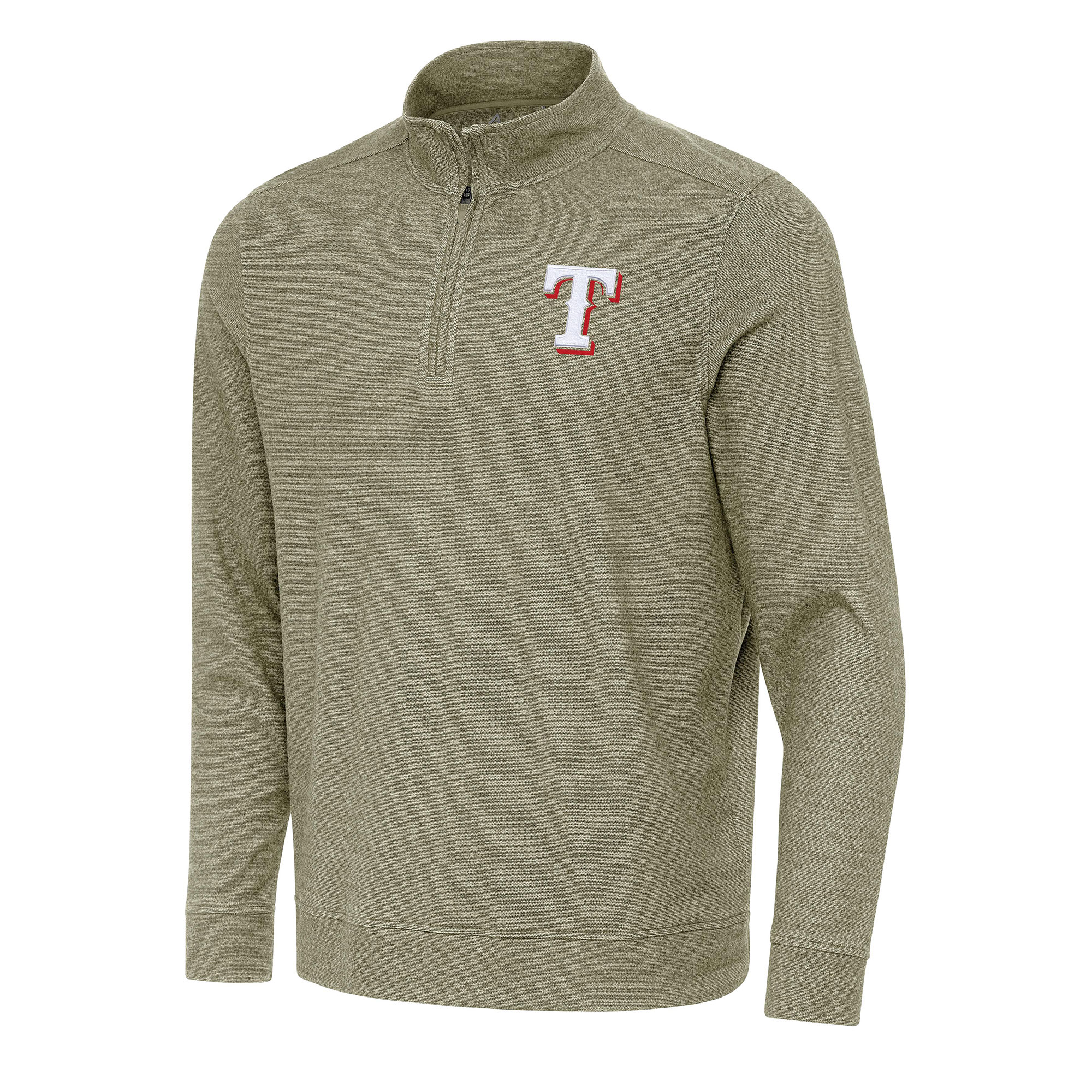 Men's Antigua Heather Olive Texas Rangers Subtle Quarter-Zip Sweatshirt