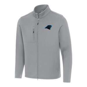 Men's Antigua Gray Carolina Panthers Objection Full-Zip Jacket