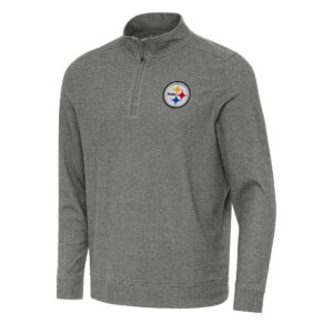 Men's Antigua Heather Black Pittsburgh Steelers Subtle Quarter-Zip Top
