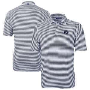 Men's Cutter & Buck Navy/White Houston Astros Virtue Eco Pique Stripe Recycled Polo
