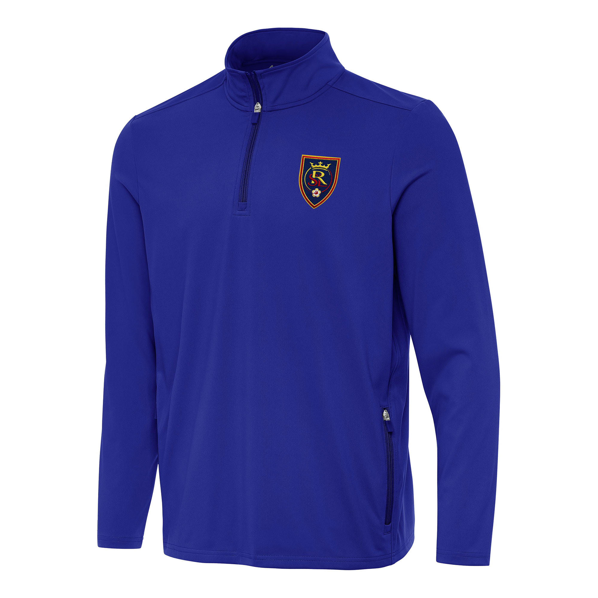 Men's Antigua Blue Real Salt Lake Perilous Quarter-Zip Pullover Top