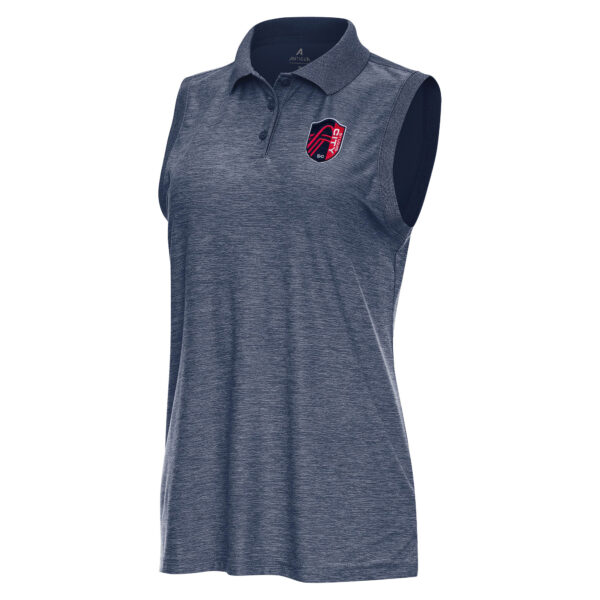Women's Antigua Heather Navy St. Louis City SC Recap Sleeveless Polo