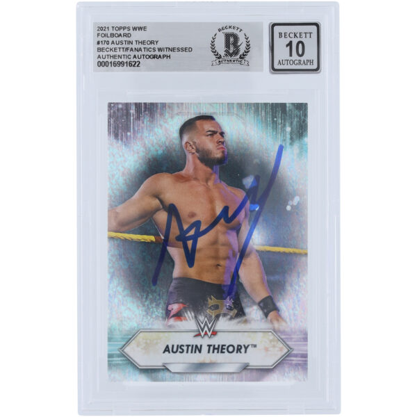 Austin Theory WWE Autographed 2021 Topps Foilboard #170 Beckett Fanatics Witnessed Authenticated 10 Card