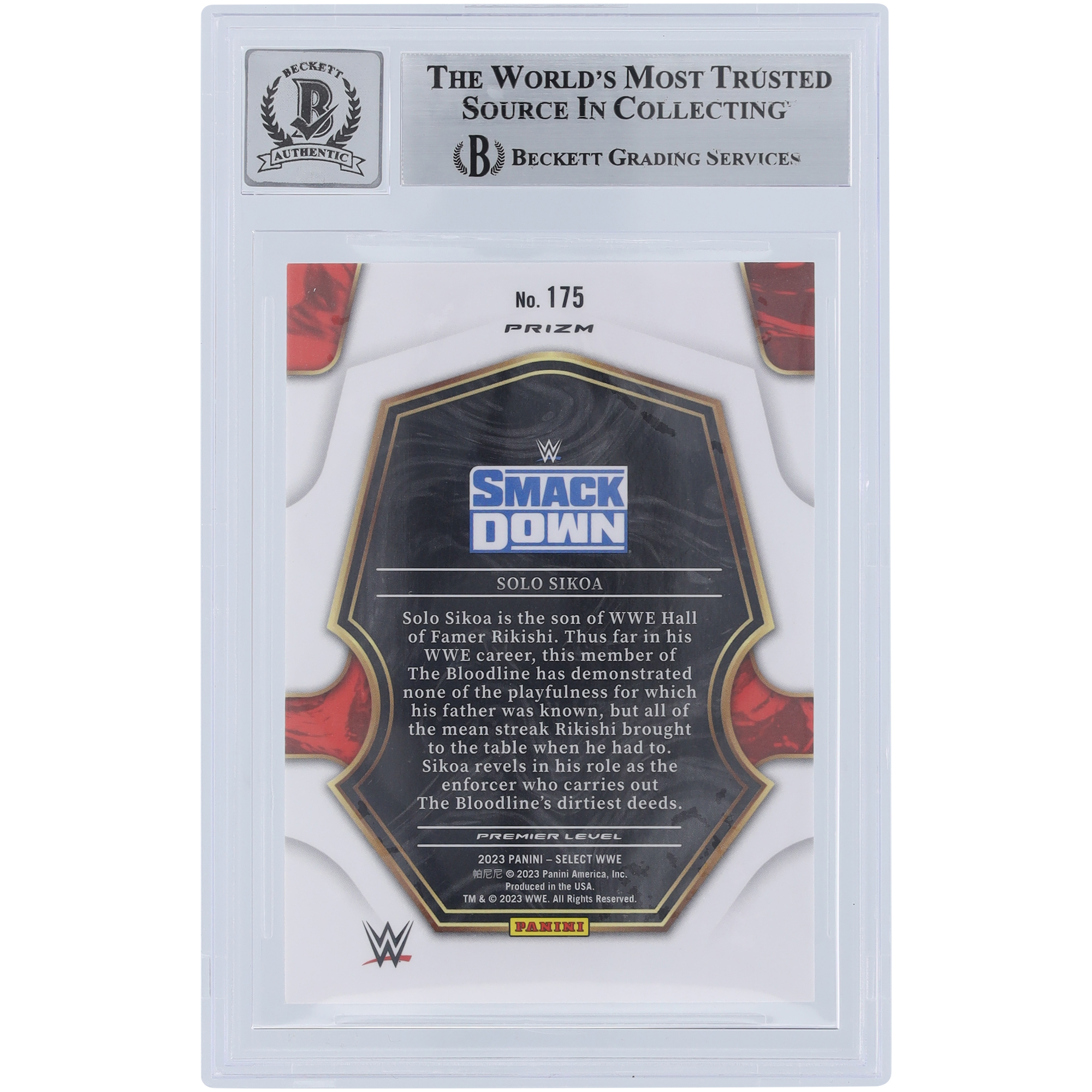 Solo Sikoa WWE Autographed 2023 Panini Select Silver Prizm #175 Beckett Fanatics Witnessed Authenticated 10 Card - Image 5