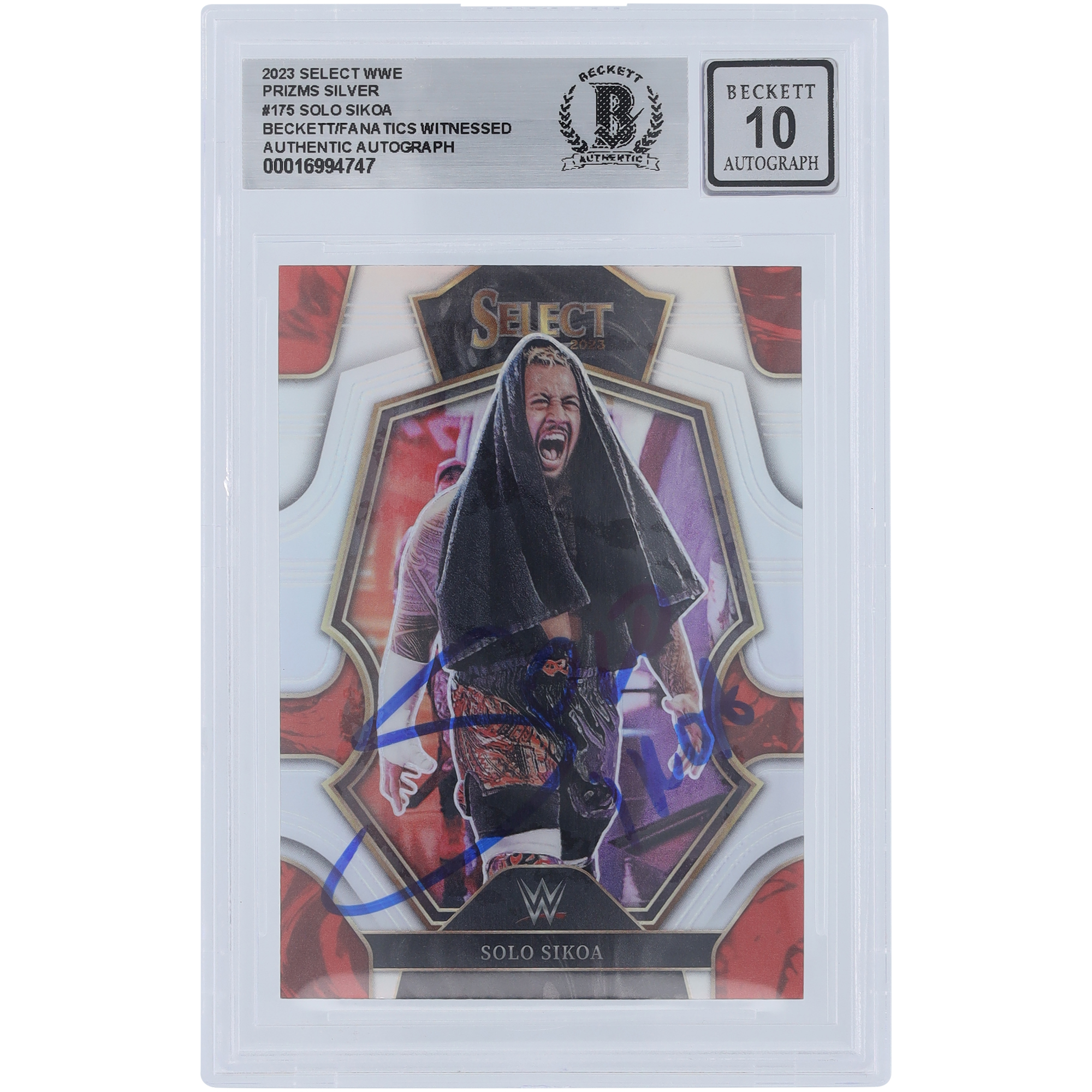 Solo Sikoa WWE Autographed 2023 Panini Select Silver Prizm #175 Beckett Fanatics Witnessed Authenticated 10 Card