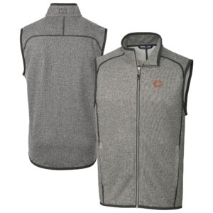 Men's Cutter & Buck Heather Gray Chicago Bears Big & Tall Mainsail Sweater-Knit Full-Zip Vest
