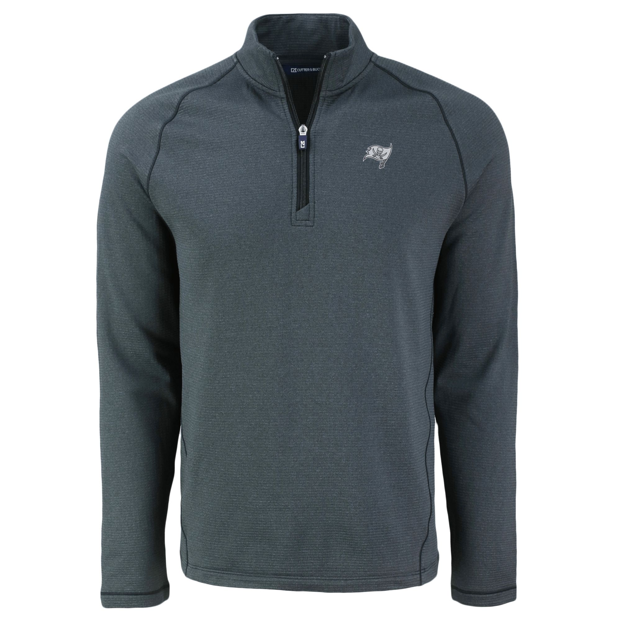 Men's Cutter & Buck Heather Black Tampa Bay Buccaneers Peshastin Eco Fleece Tri-Blend Raglan Recycled Quarter-Zip Jacket - Image 6