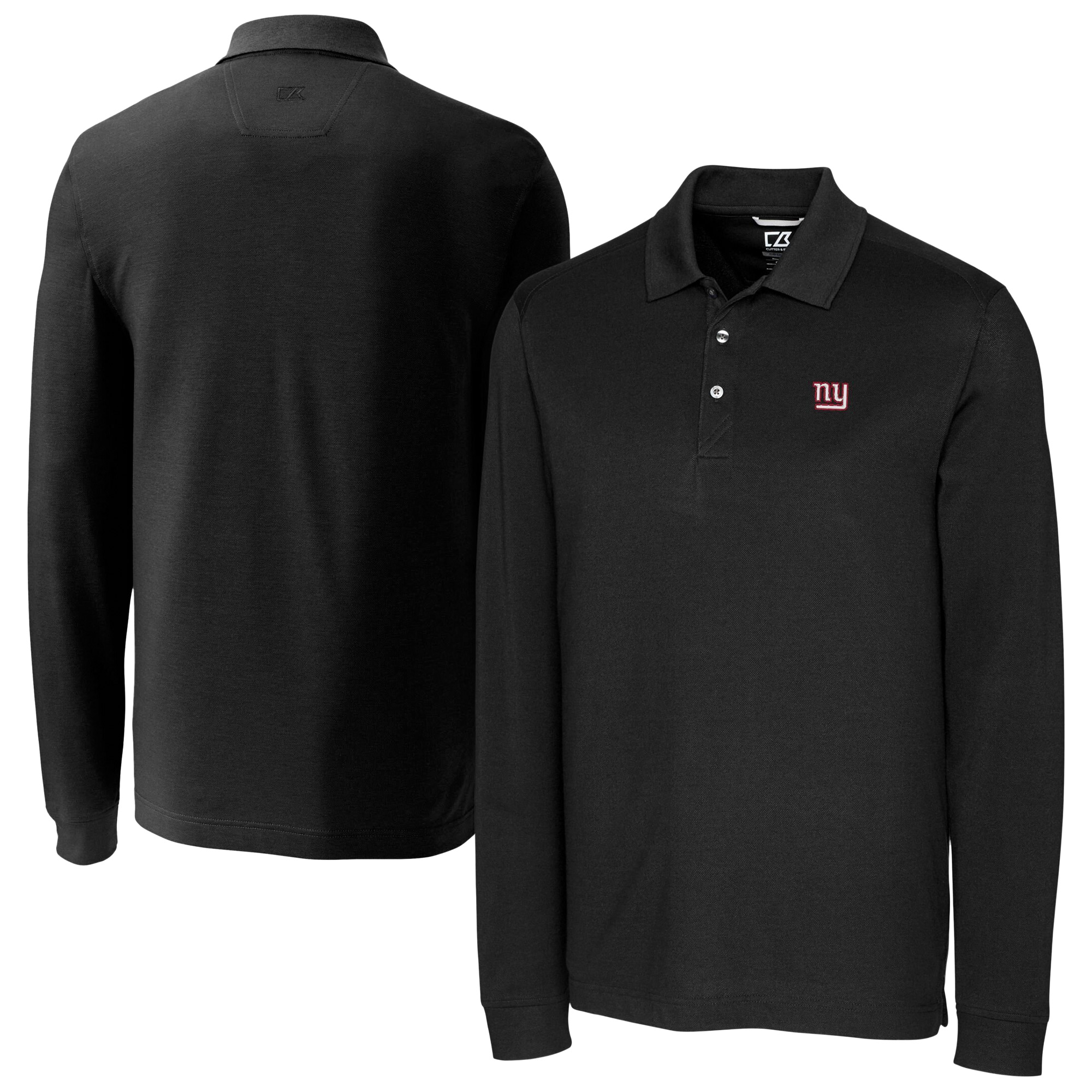 Men's Cutter & Buck Black New York Giants Big & Tall Advantage Eco Pique DryTec Tri-Blend Long Sleeve Polo