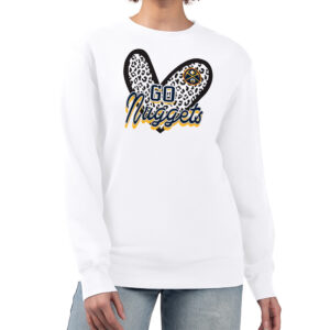 Women's G-III 4Her by Carl Banks  White Denver Nuggets Leopard Heart Fleece Pullover Sweatshirt